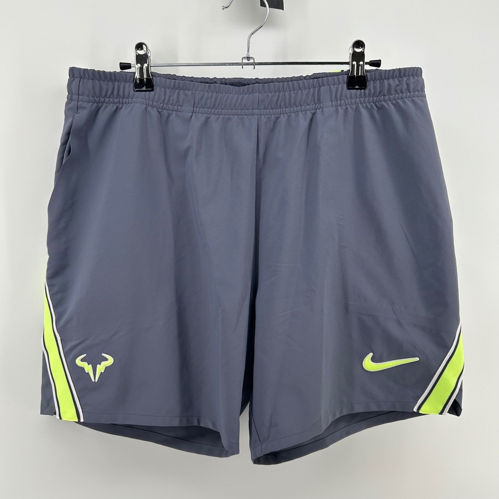 Nike Court Rafa Nadal Flex Ace Tennis Shorts Mens Medium Gray/Neon AO0277-075